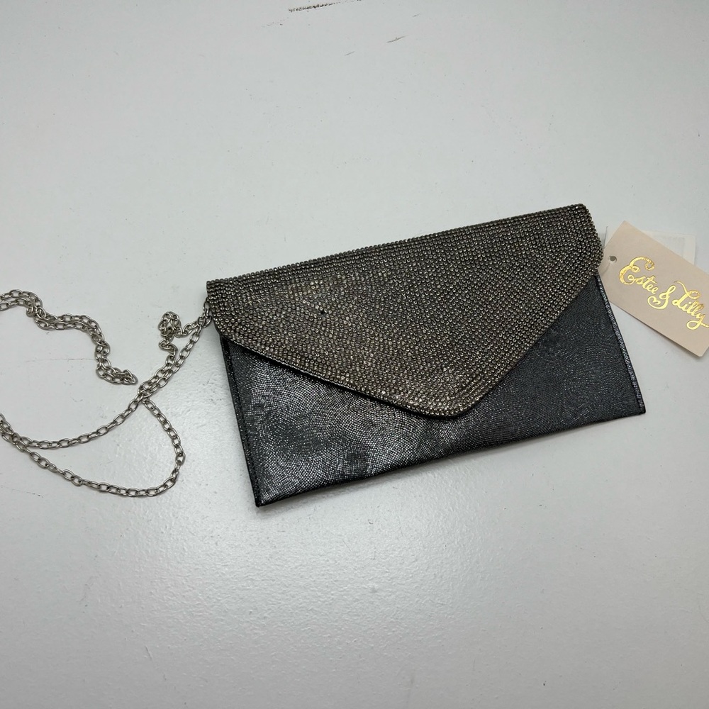 NEW Rinestone Silver Crossbody Clutch Bag